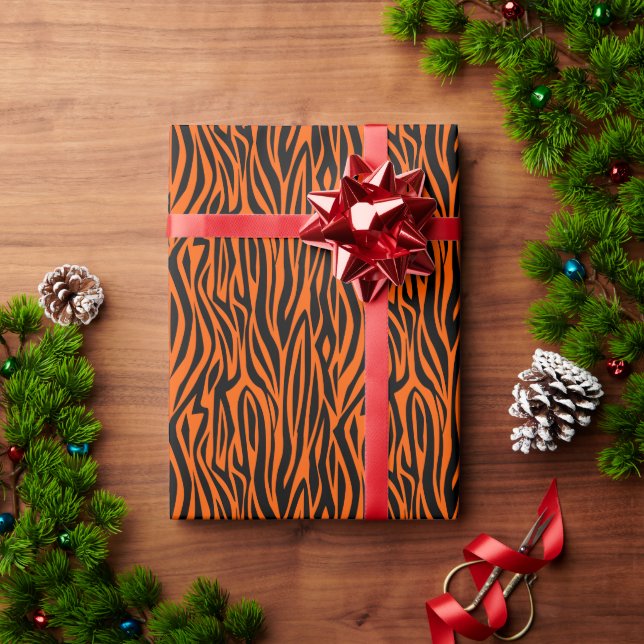animal print tiger stripes wild orange wrapping paper (Holiday Gift)
