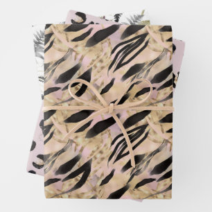 Animal Print Tropical Gold Pattern Wrapping Paper Sheet