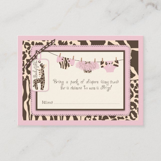 Animal Print Tutu Clothesline Diaper Raffle Ticket Enclosure Card (Front)