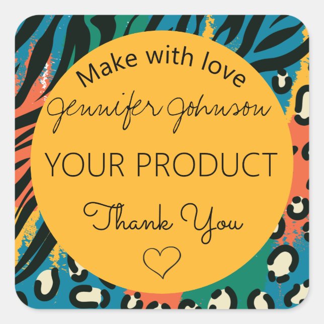 Animal Print Yellow Colourful Square Sticker (Front)