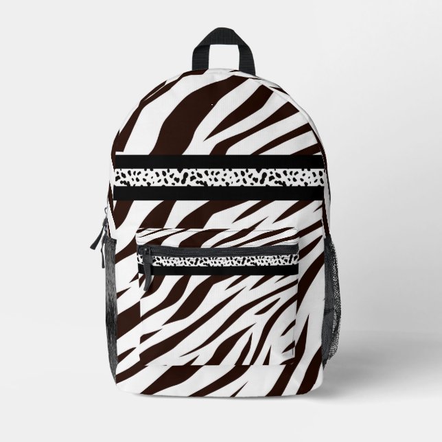 Animal print zebra black and white printed backpack (Front)