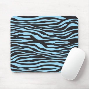 Animal Print, Zebra Stripes - Black Blue Mouse Pad