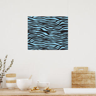 Animal Print, Zebra Stripes - Black Blue Poster