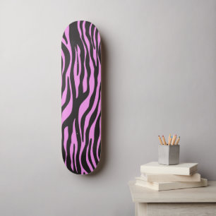 Animal Print, Zebra Stripes - Black Pink Skateboard