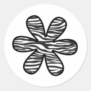 Animal Print, Zebra Stripes, Flower - Black White Classic Round Sticker