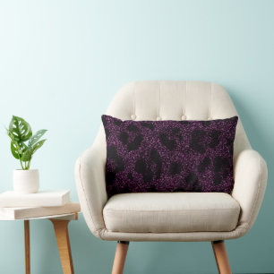 Animal printed black and pink glitter lumbar pillo cushion