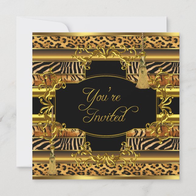 Animal Prints All Occasions Party Elegant Gold Invitation (Front)