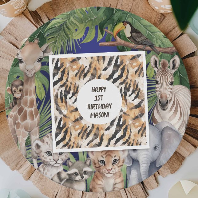 Animal prints Jungle Safari Themed birthday party Napkin (Animal skin pattern, safari animals, jungle birthday paper napkins.)
