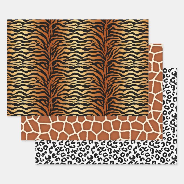 Animal Prints, Tiger, Giraffe and Cheetah  Wrapping Paper Sheet (Set)