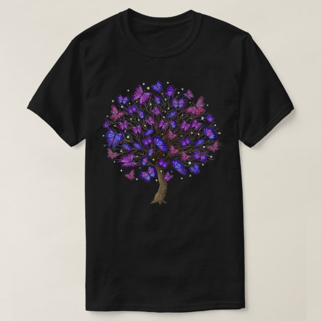 Animal Purple Butterflies Tree Nature Butterfly  T-Shirt (Design Front)