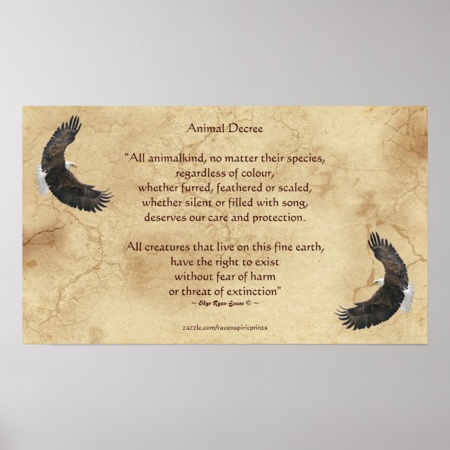 Animal Rights Poem & Bald Eagles Literary Poster (Front)