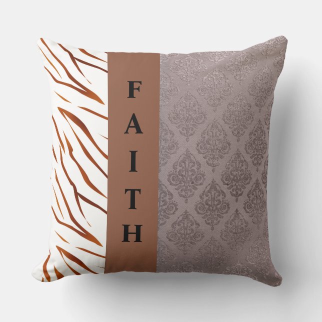 Animal/Rose Taupe Damask Pillow (Front)