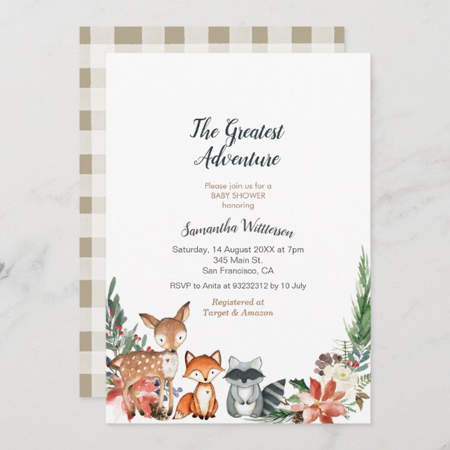 Animal Rustic Adventure Baby Shower Invitation (Front/Back)