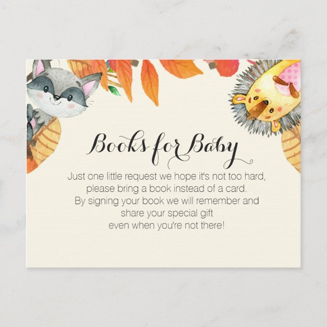 Animal Rustic pumpkin Bring a book insert Invitation Postcard (Front)