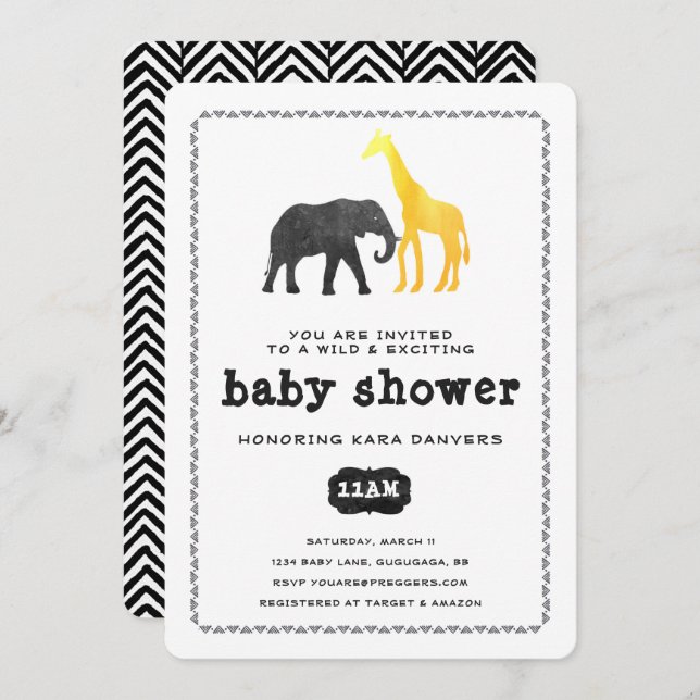 Animal Safari Baby Shower Invitation (Front/Back)