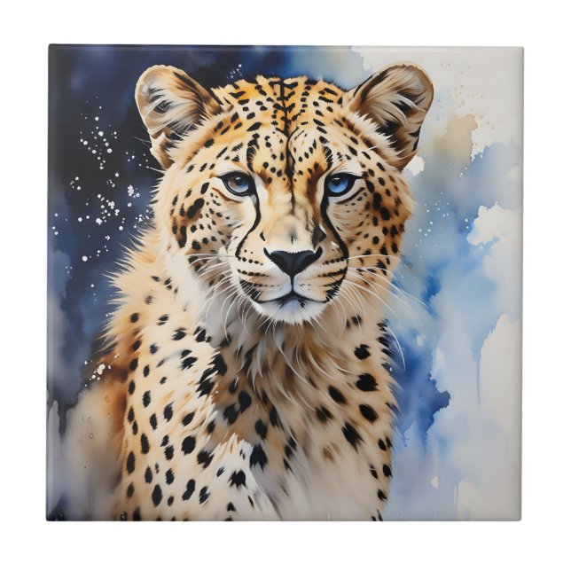 Animal Safari Cheetah Watercolor Tile (Front)