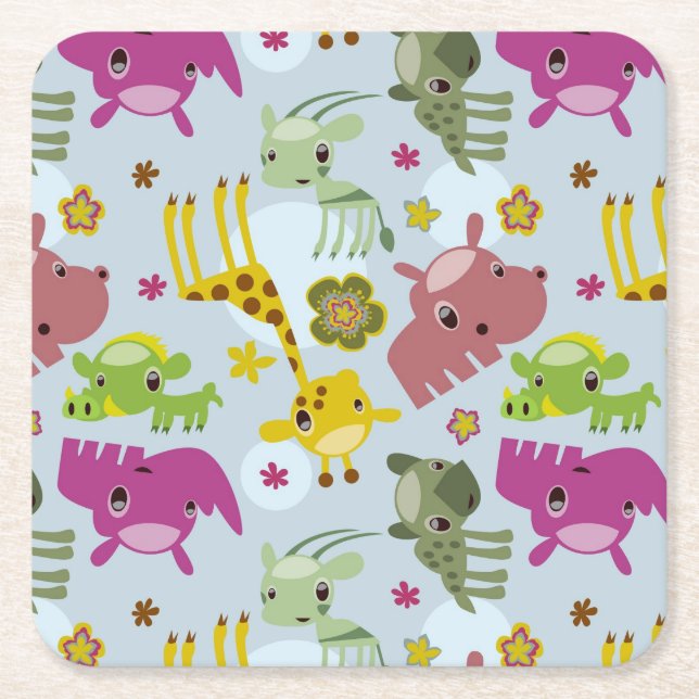 animal safari pattern square paper coaster (Front)