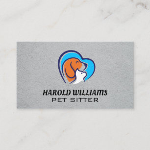 Animal Services Dog Cat Heart Logo Business Card
