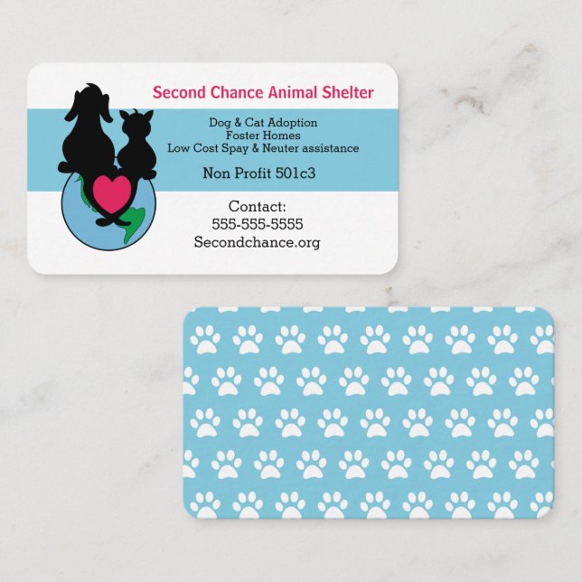 Animal Shelter Dog Cat Heart Template Business Card (Front/Back)