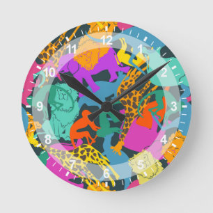 Animal Silhouettes Pattern Round Clock