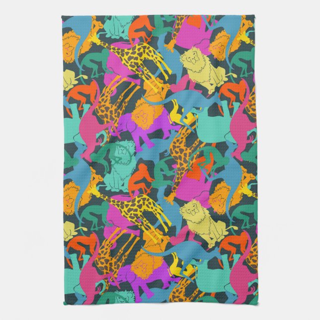 Animal Silhouettes Pattern Tea Towel (Vertical)