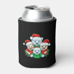 Animal Sitting in snow with Lights Christmas Santa Can Cooler