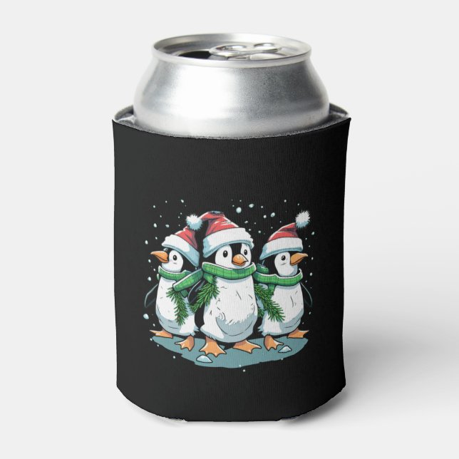 Animal Sitting in snow with Lights Christmas Santa Can Cooler (Can Front)