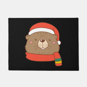 Animal Sitting in snow with Lights Christmas Santa Doormat