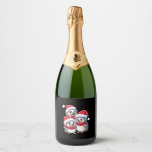 Animal Sitting in snow with Lights Christmas Santa Sparkling Wine Label