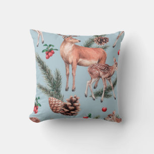 animal sketch pattern with deer pine cones and twi cushion