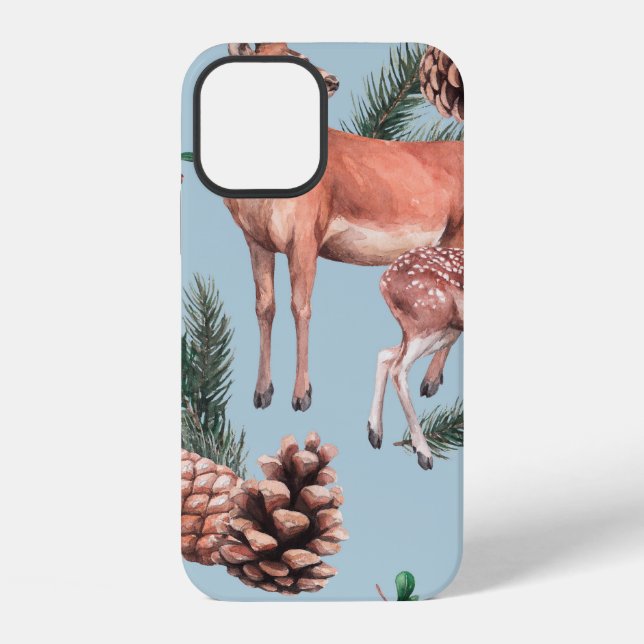 animal sketch pattern with deer pine cones and twi iPhone case (Back)
