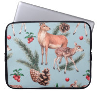 animal sketch pattern with deer pine cones and twi