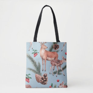 animal sketch pattern with deer pine cones and twi tote bag