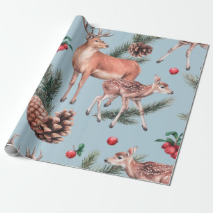 animal sketch pattern with deer pine cones and twi wrapping paper