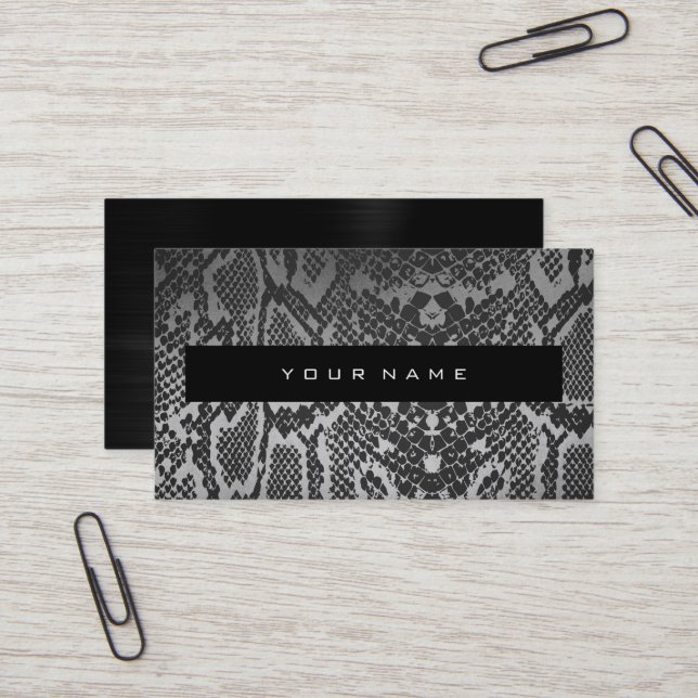 Animal Skin Black Silver Grey  Python Vip Stylist Business Card (Front/Back In Situ)