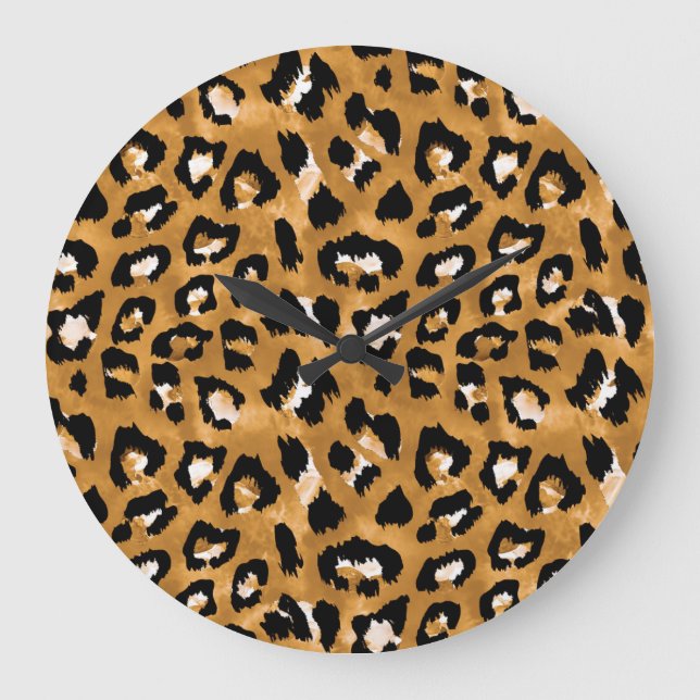 Animal skin leopard: watercolor pattern. large clock (Front)