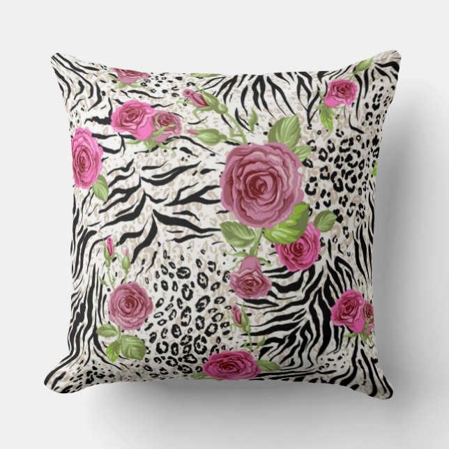 Animal Skin Print And Roses Cushion (Front)