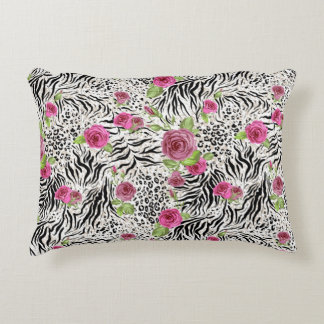 Animal Skin Print And Roses Decorative Cushion