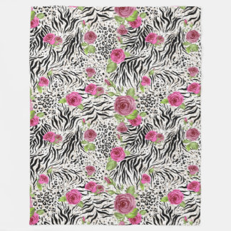 Animal Skin Print And Roses Fleece Blanket