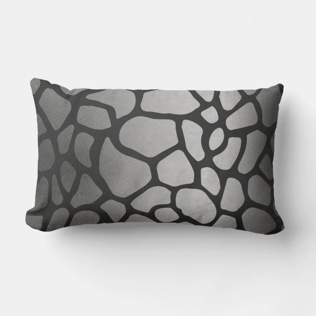 Animal Skin Silver Black Giraffe Safari Skin Lumbar Cushion (Front)