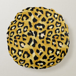 Animal Skin, Watercolor Leopard Seamless. Round Cushion