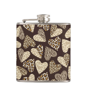 Animal skin with hearts hip flask
