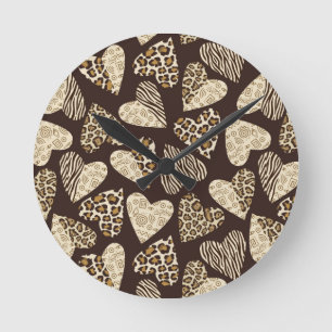 Animal skin with hearts round clock
