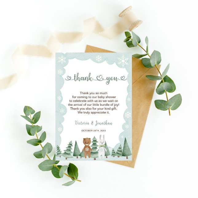 Animal snowflake Winter Baby Shower Thank You Card (Creator Uploaded)