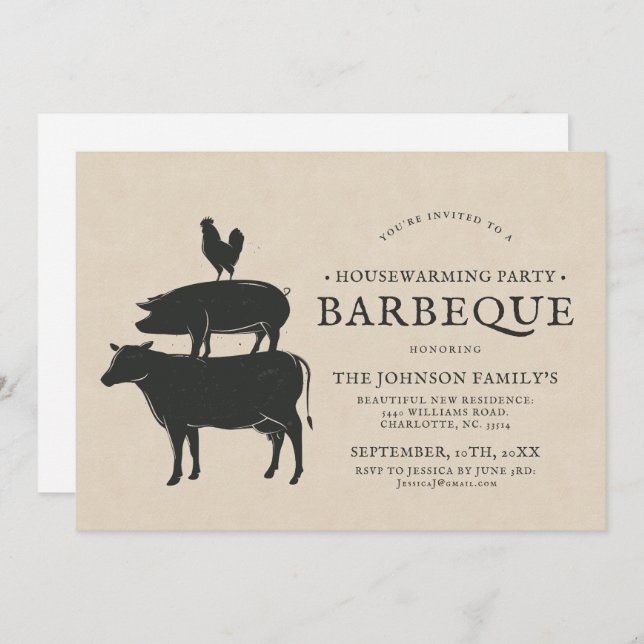 Animal Stack | Housewarming Barbecue Invitation (Front/Back)