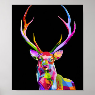 Animal Stag Deer Colourful Art Psychedelic Poster