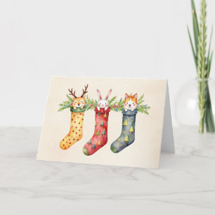 Animal Stockings Watercolor Christmas Card