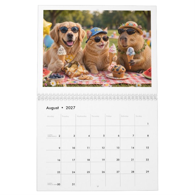 Animal themed 2027 calender calendar (Aug 2027)