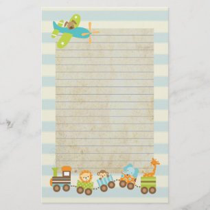 Animal Toy Train and Aeroplane on Stripes Stationery