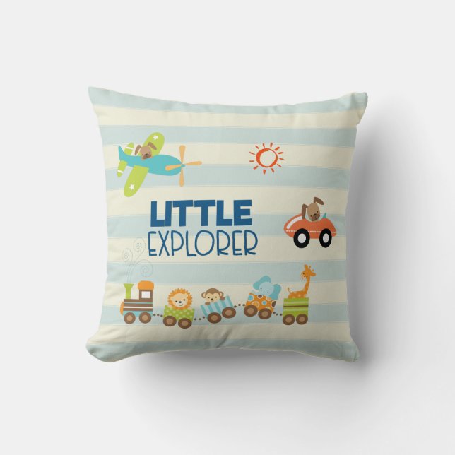 Animal Toy Train Car and Aeroplane Little Explorer Cushion (Front)